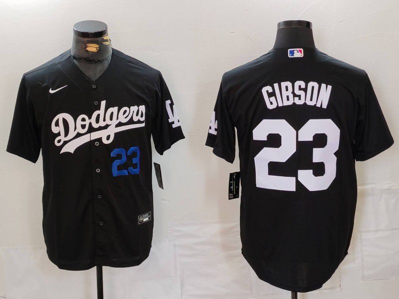 Men Los Angeles Dodgers 23 Gibson Black Nike Game 2024 MLB Jersey style 2
